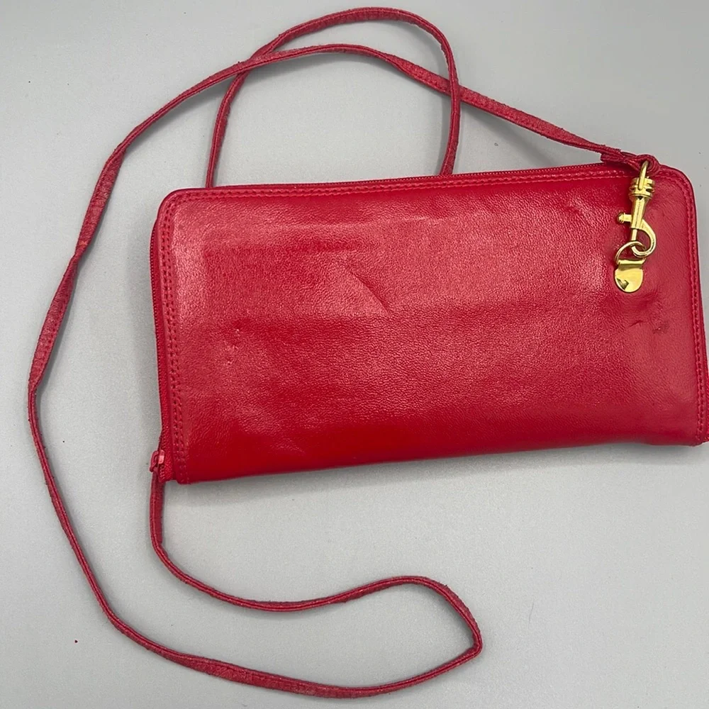 Vintage Red Crossbody Wallet w Extra Billfold Slots Insert Perfect Lipstick Red
